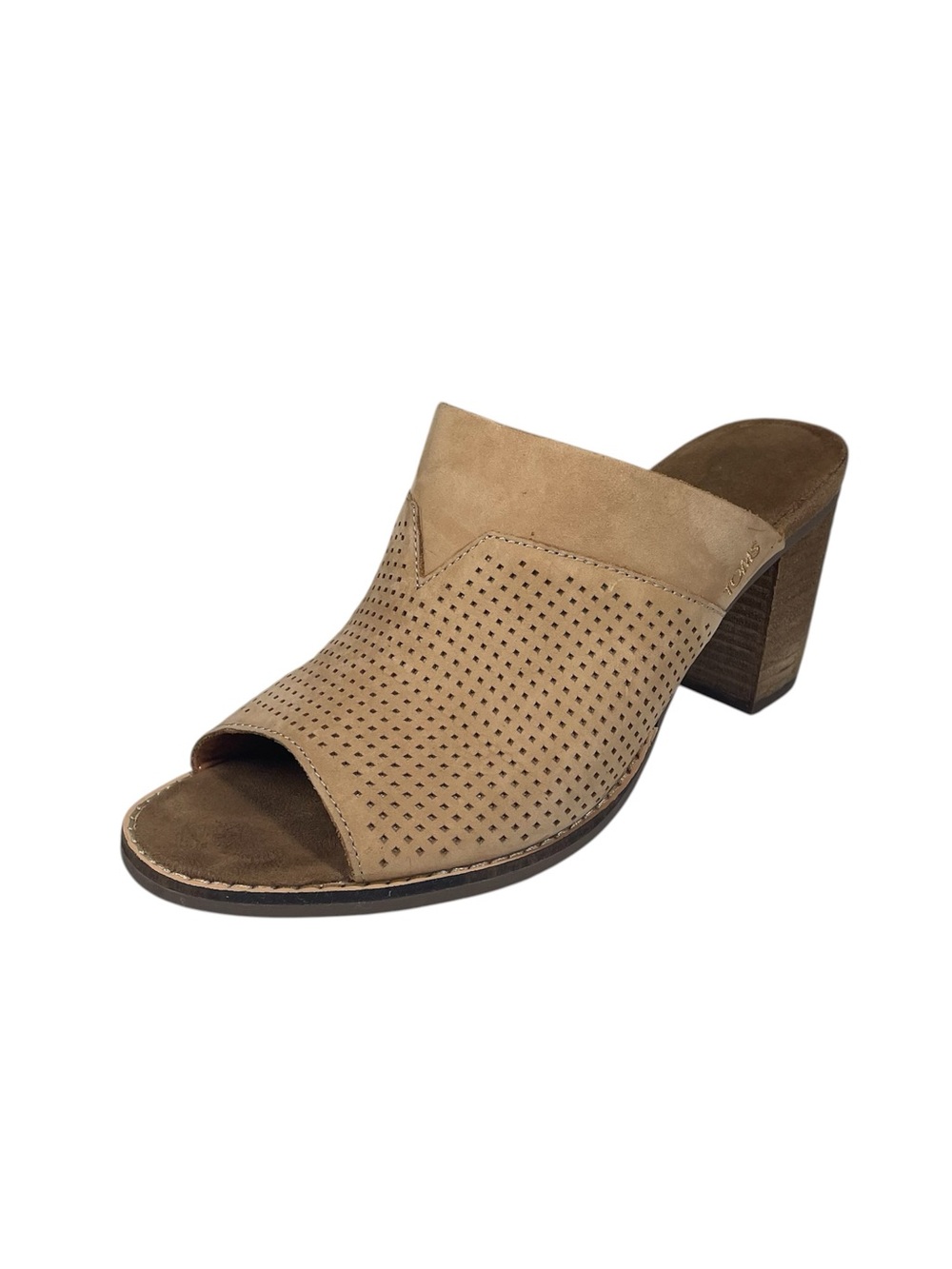 Toms Majorca Mule Heeled Open Toe Sandal Shoe Size 8 Perforated Suede Leather